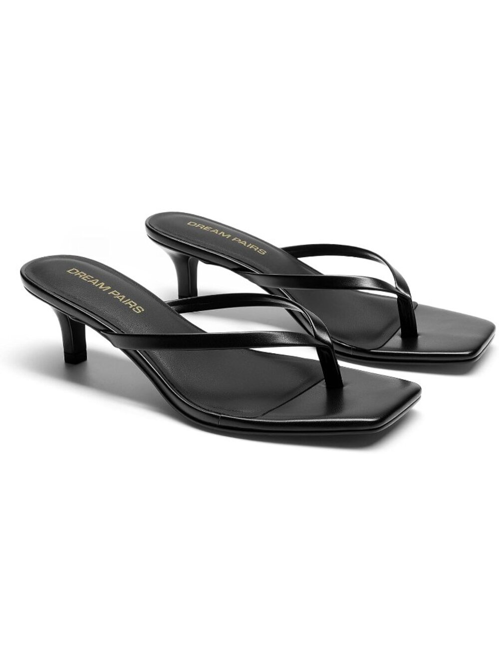 DREAM PAIRS Women's Black Flip Flops Kitten Heels Sandals Square Open Toe Mules